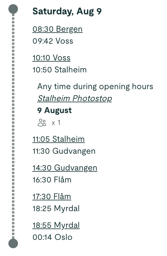 Norway in a Nutshell schedule